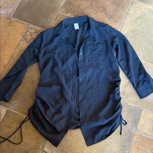 Time and Tru Black Button Down Oversized Shirt Beach Swim Coverup New 8/10 M